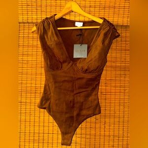 NEW  brown thong bustier body suit XS